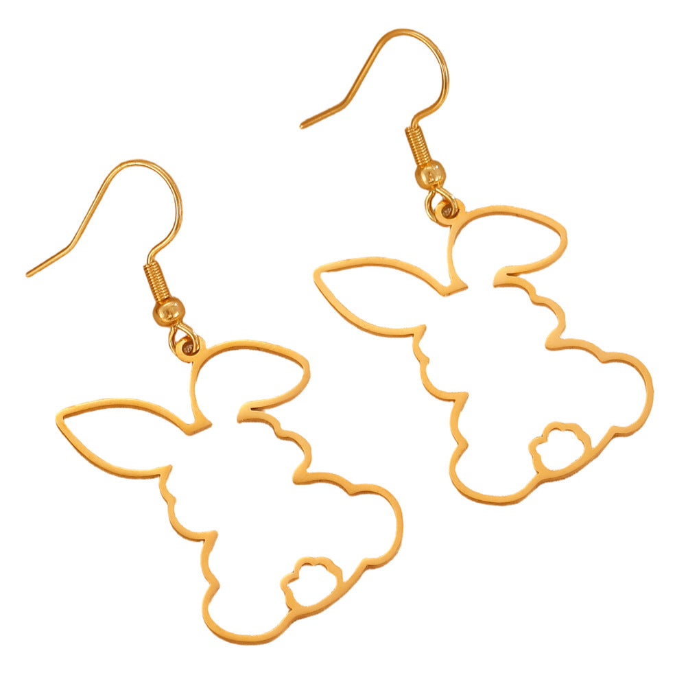 Wholesale Cute Easter Stainless Steel Openwork Bunny Earrings
