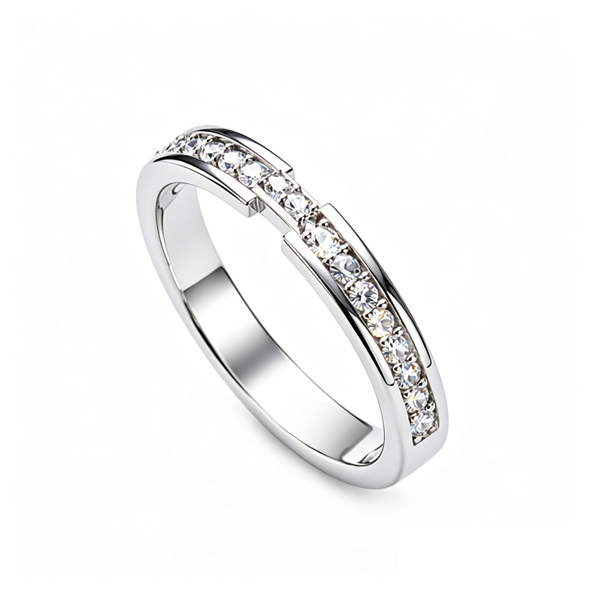 Wholesale Stylish 925 Silver White Gold Zircon Single Row Ring For Women Party Jewelry Accessory Boutique Resale