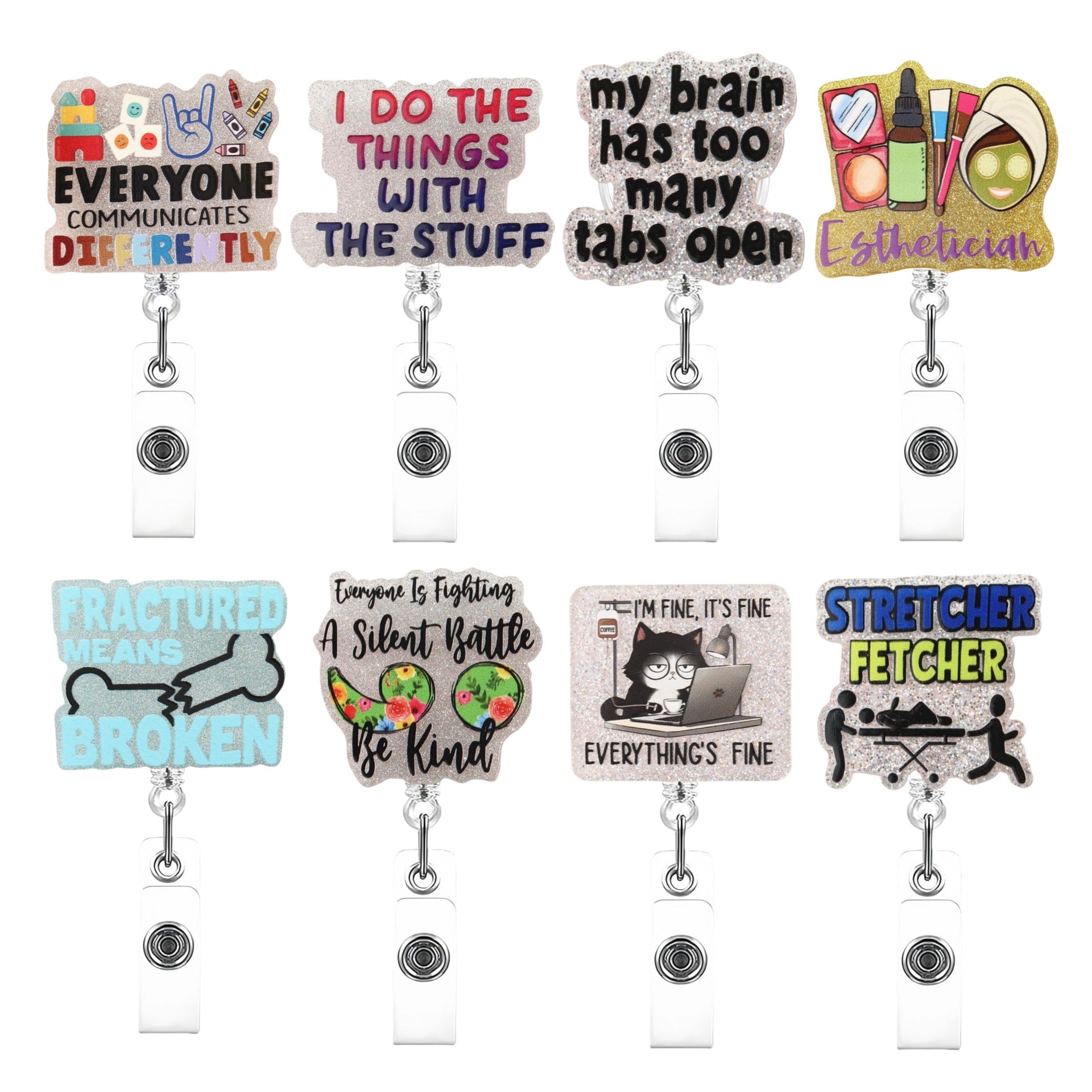 Wholesale Humorous and interesting short phrase acrylic Retractable Rotating Badge Keychain