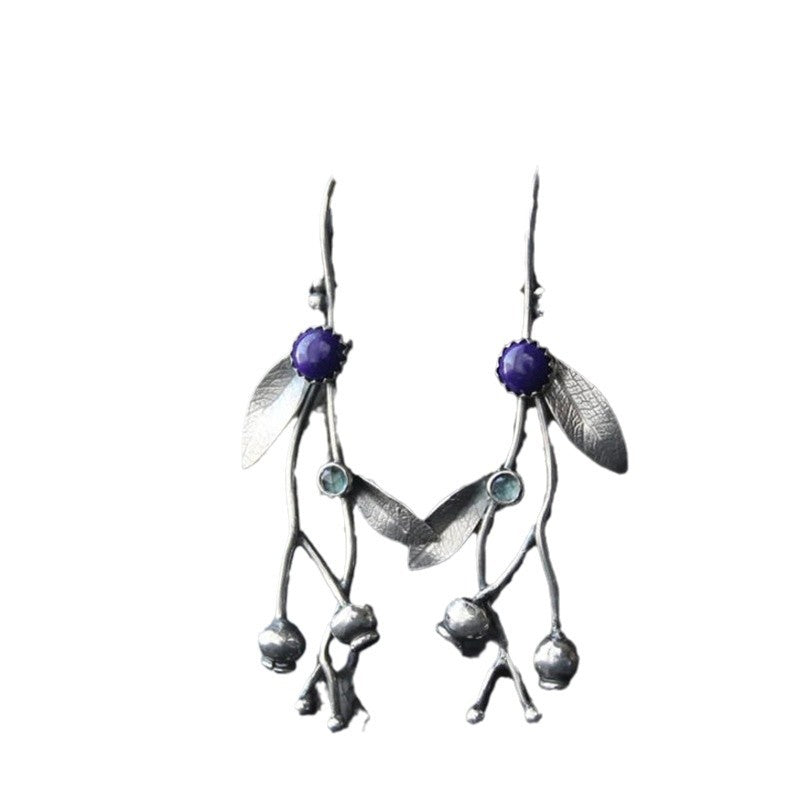 Wholesale retro alloy branches inlaid lapis earrings