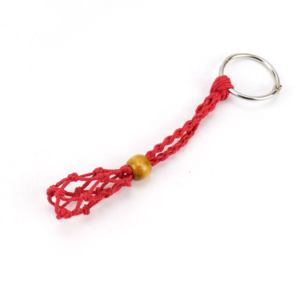 Wholesale Natural Stone Crystal Handwoven Mesh Bag Keychain Adjustable Retractable Mesh Bag ACC-KC-HanX002