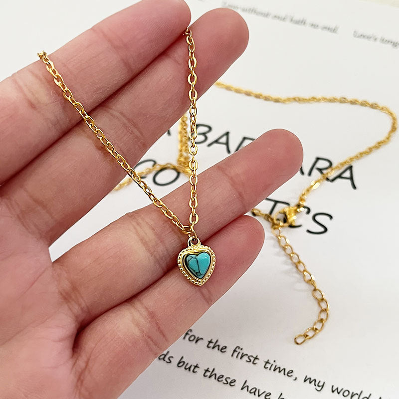 Wholesale retro blue turquoise love pendant necklace