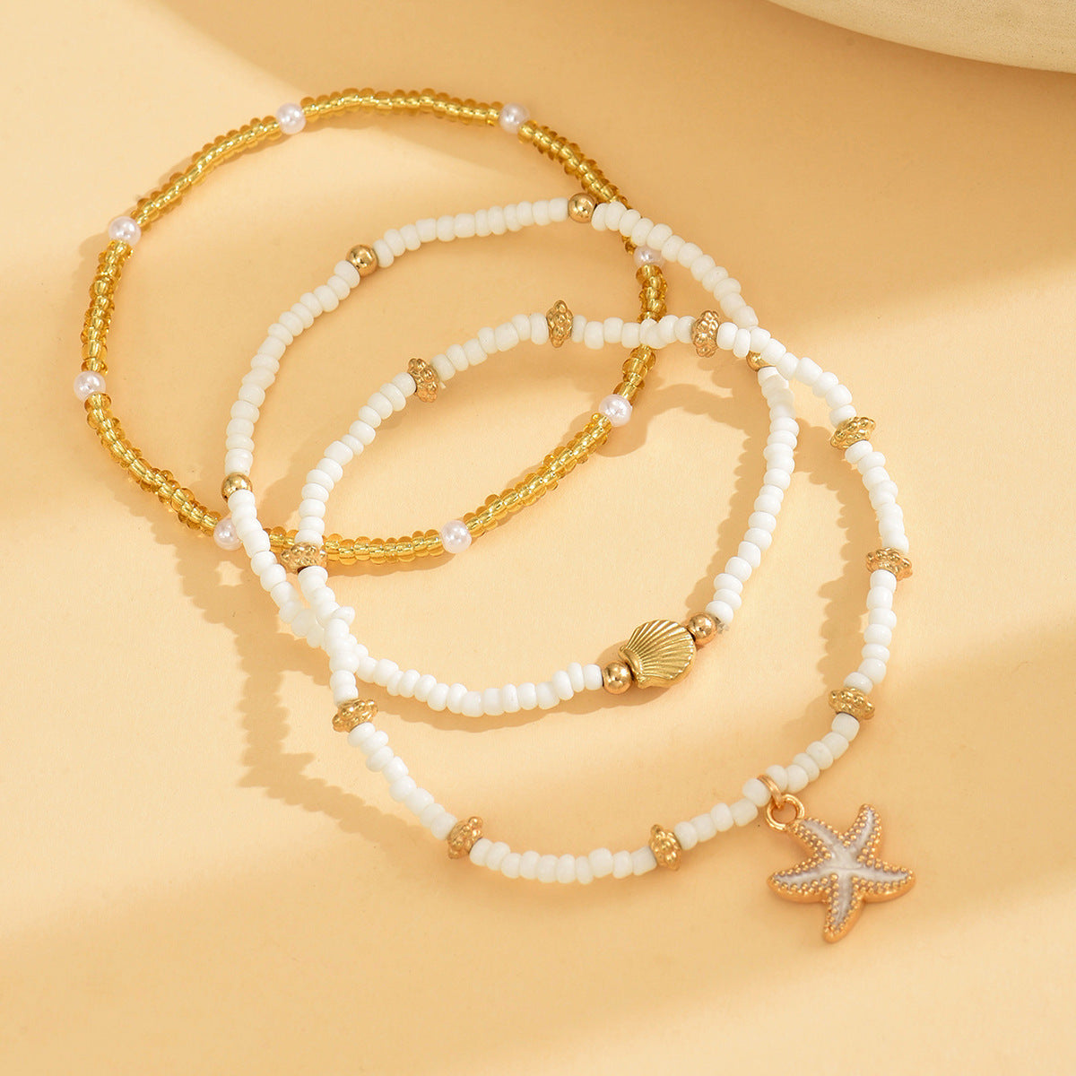 Wholesale  Bohemian style drop oil starfish shell rice beads beaded anklet