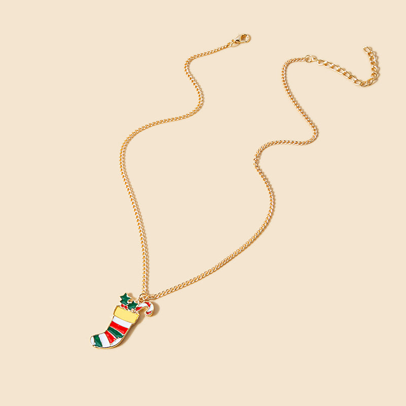 Wholesale Christmas Cartoon Oil Dripping Elk Snowman Bell Necklaces ACC-NE-MDD002