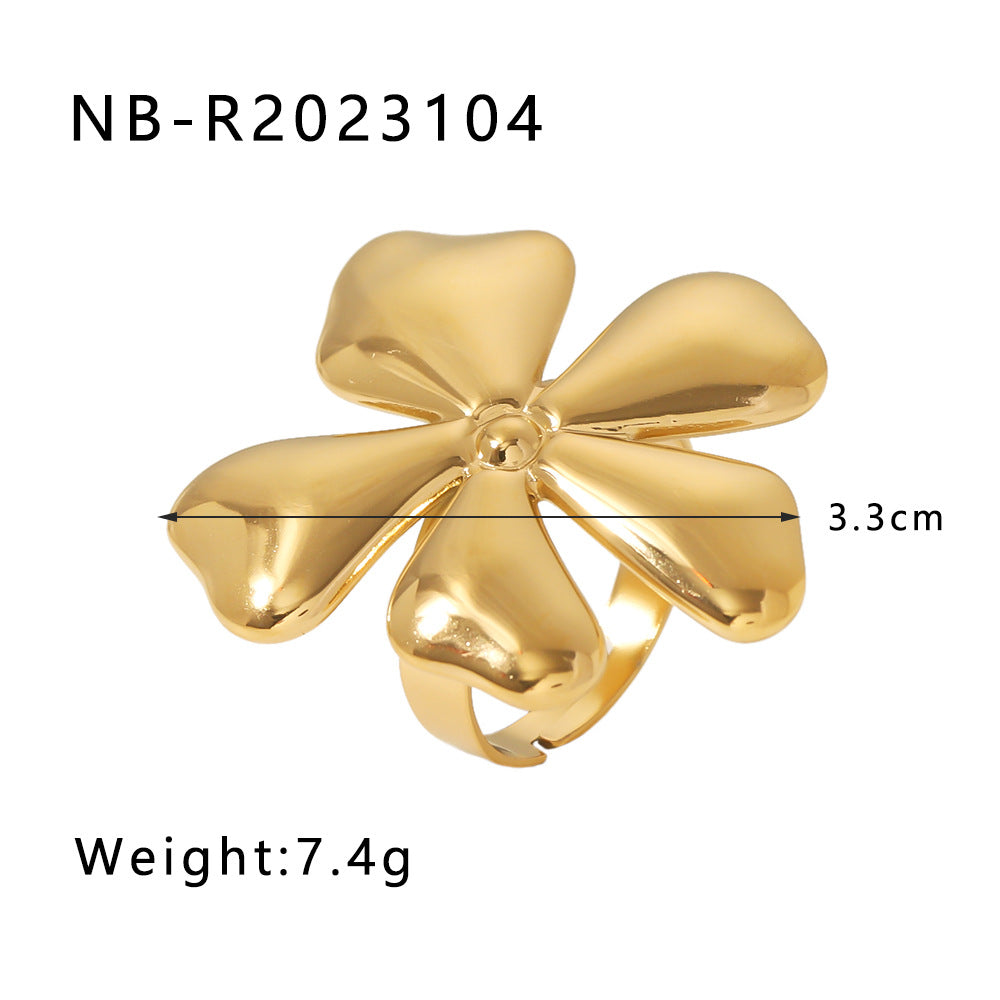 Wholesale Golden Flower Butterfly Stainless Steel 18k Gold Plated Turquoise Open Ring ACC-RS-Xiny003