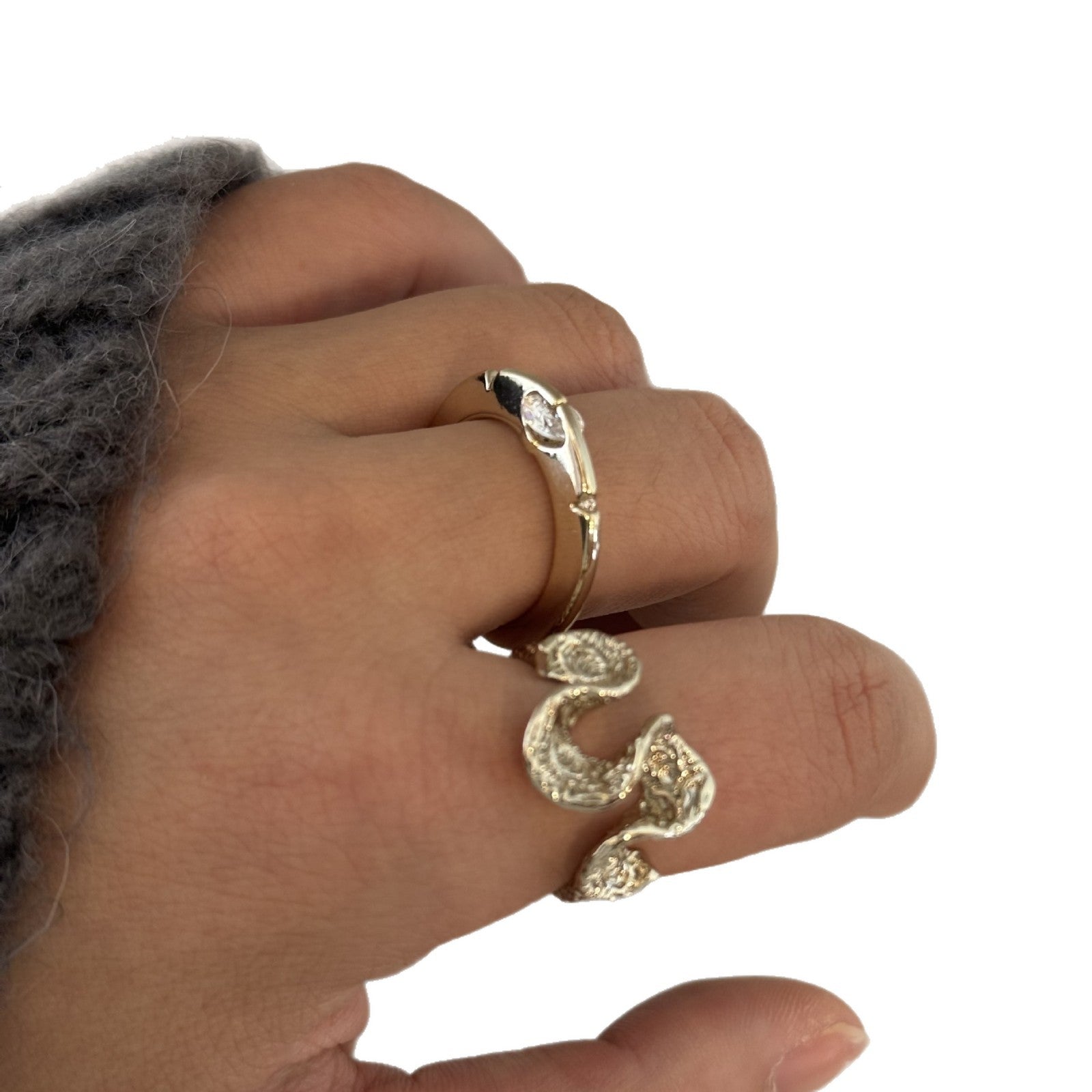 Wholesale Butterfly Wave Gold Plated Ring with Zircon,  Party Jewelry Accessory Boutique Resale