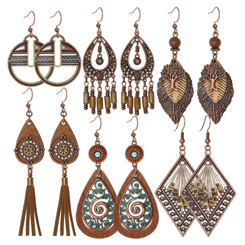 Wholesale Bohemian Geometric Tassel Earrings Set Trendy Jewelry Accessory for Gift