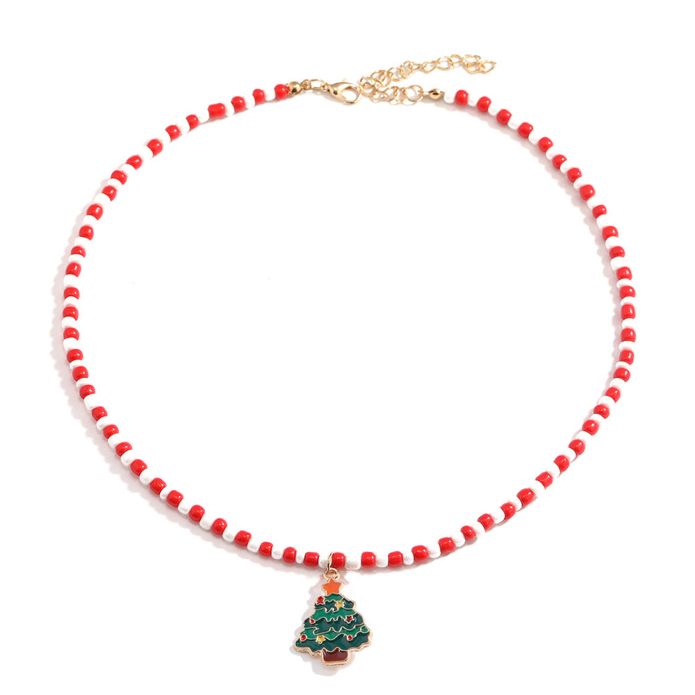 Wholesale Christmas Red and White Handmade Beaded Cane Necklace ACC-NE-DingZhou001