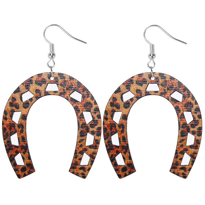 Wholesale Western cowboy old style horseshoe-shaped wooden earrings