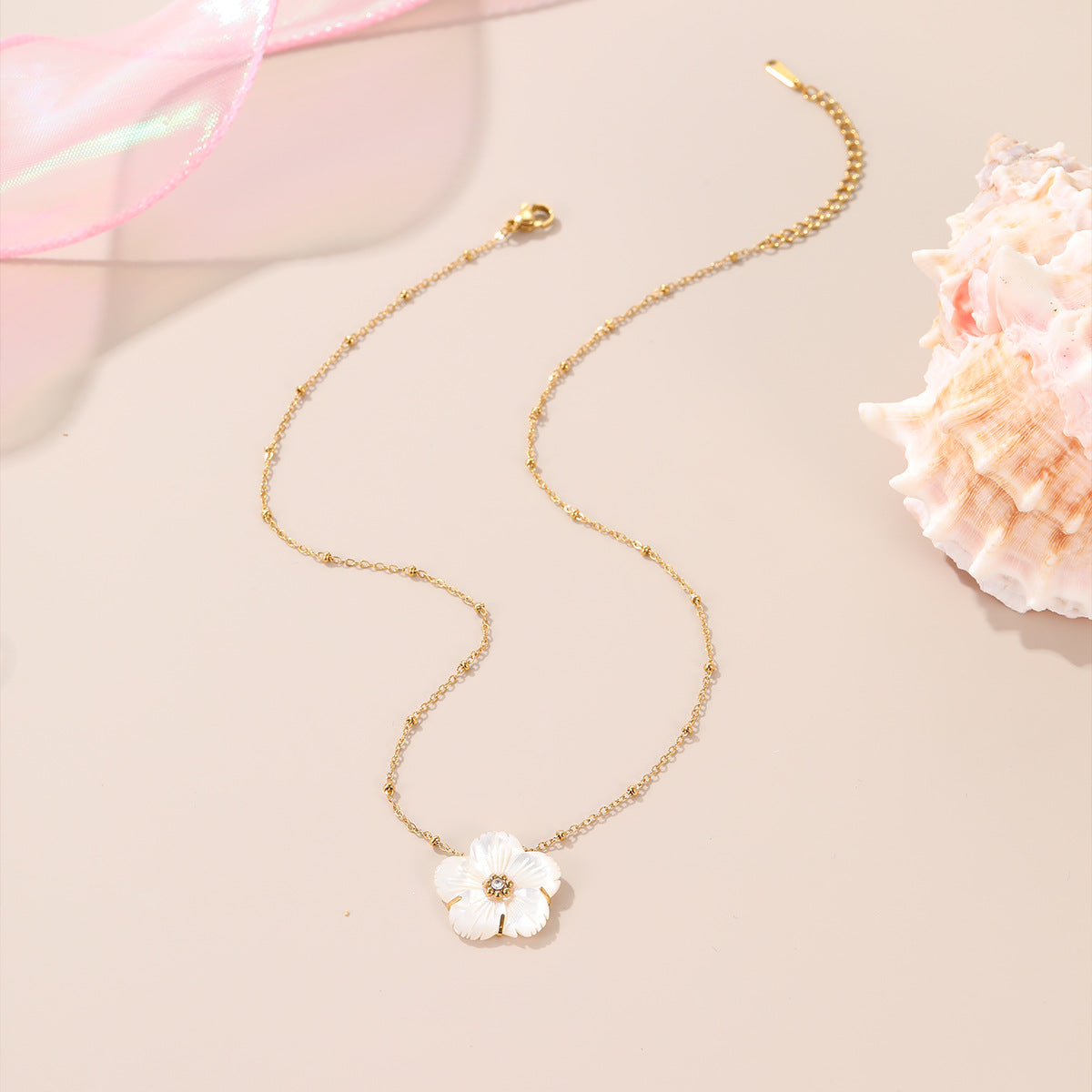 Wholesale Beaded Flower Stacked Stainless Steel Necklace