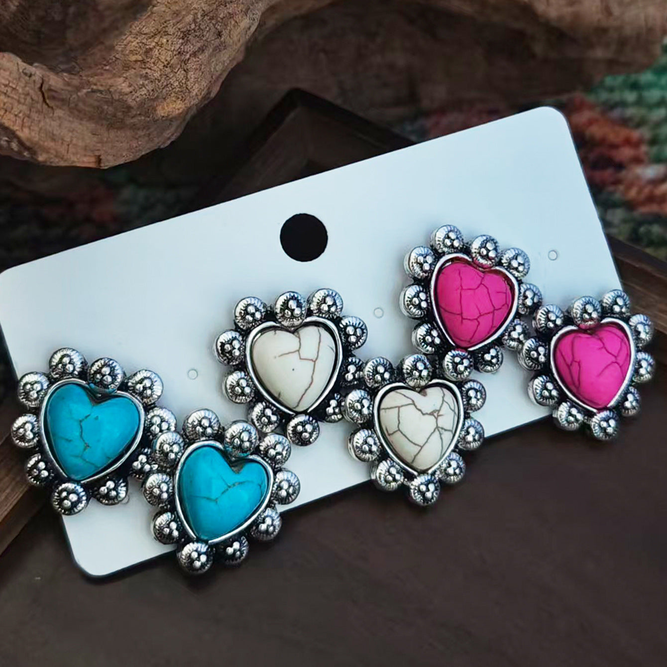 Wholesale Retro Ethnic Turquoise Geometric Earrings Set For Women Stylish Everyday Jewelry Accessory