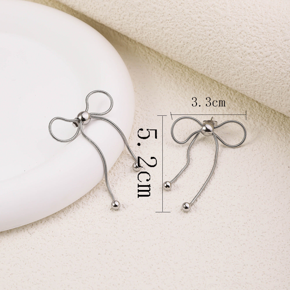 Wholesale Bow Tassel Earrings Stainless Steel Snake Bone Chain Braided Bow Earrings