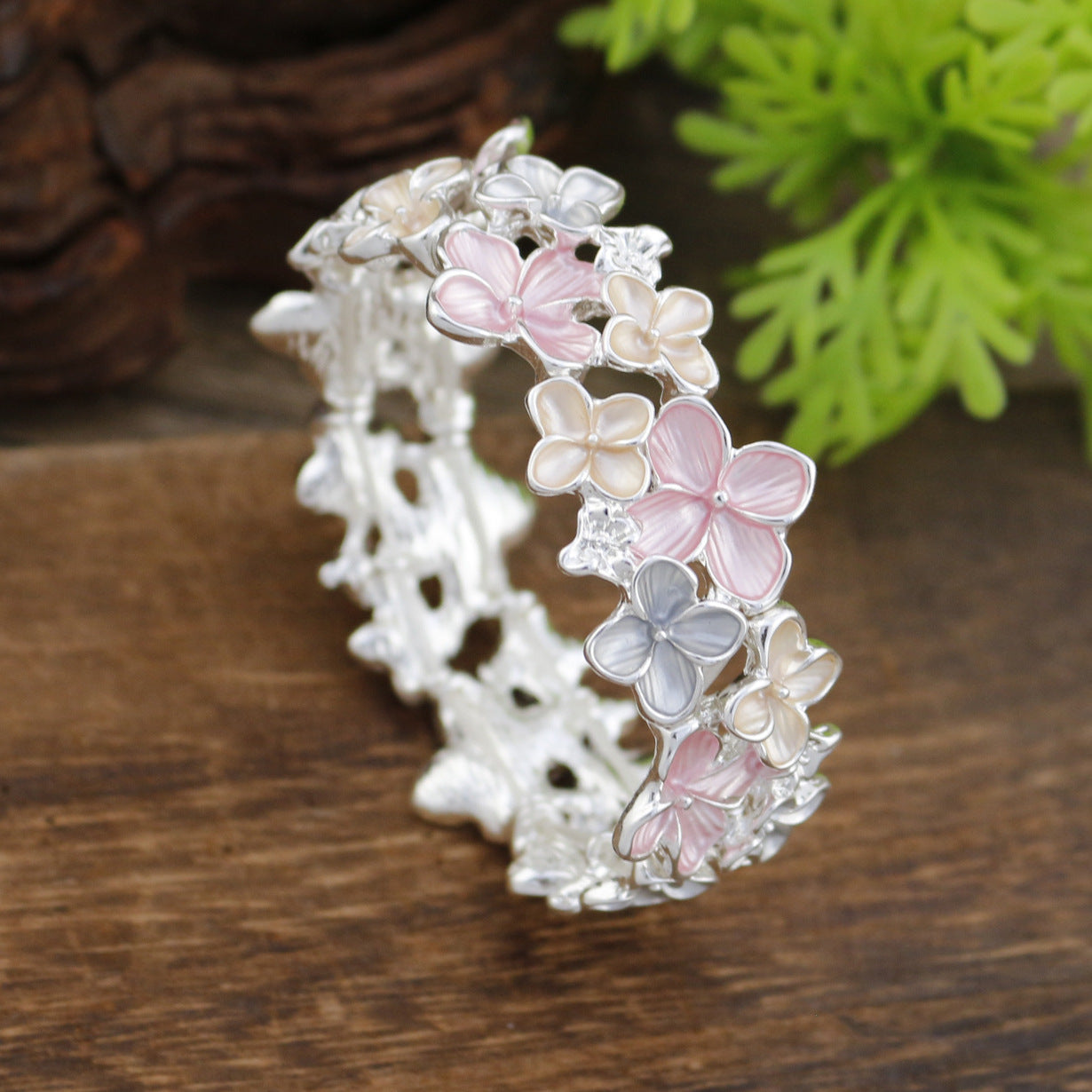 Wholesale  Enamel Small Cherry Blossom Elastic Bracelet