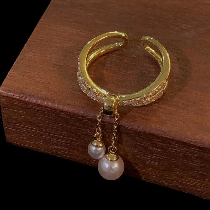 Wholesale Plated Fresh Water Pearl Zircon Butterfly Ring