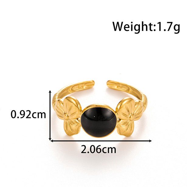 Wholesale Titanium steel  drop oil geometric leaves opening adjustable ring