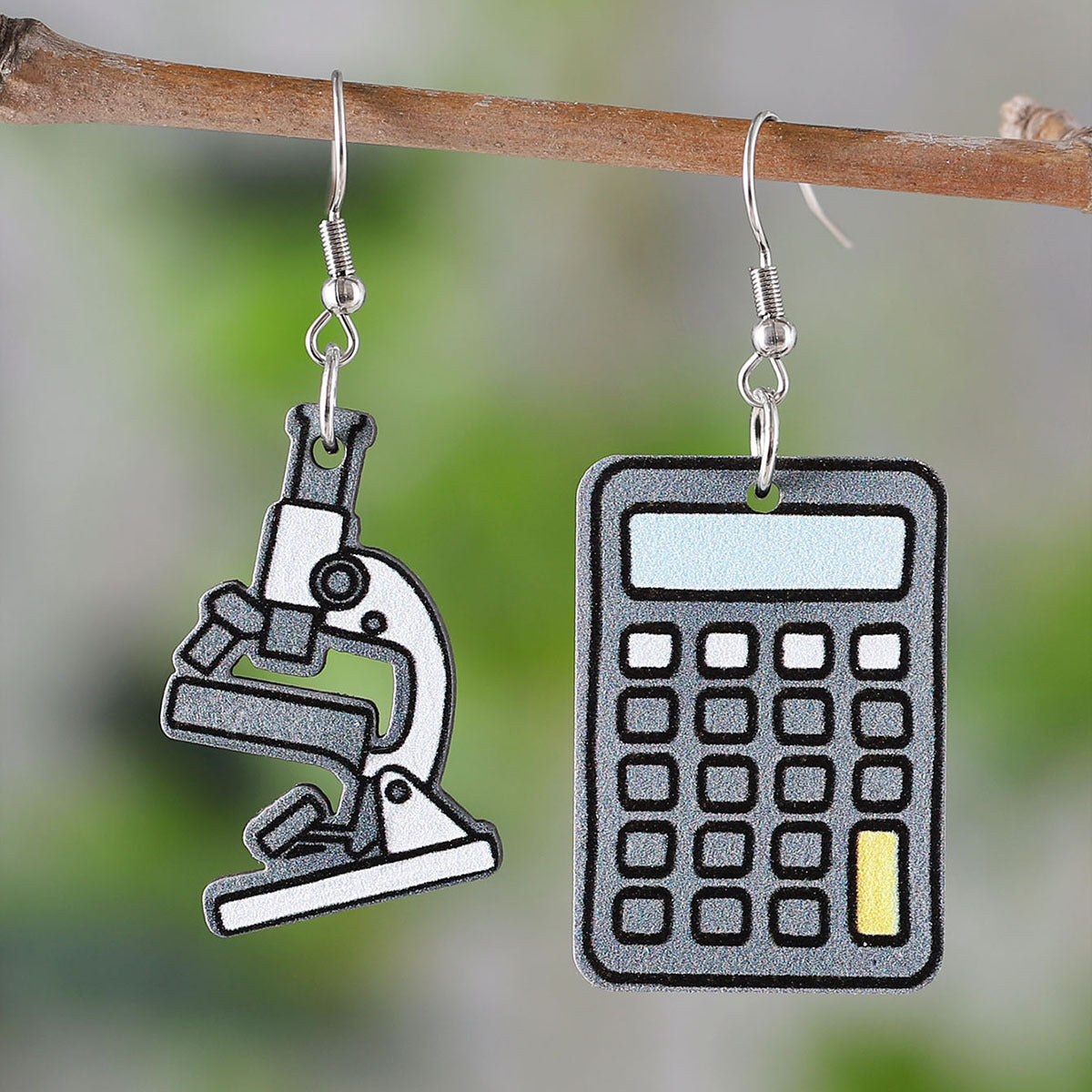 Wholesale globe books calculator scissors wooden double-sided earrings