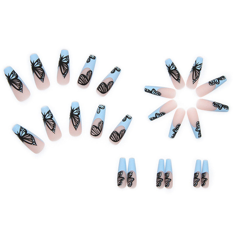 Wholesale 24 Pieces/box Black Butterfly Manicure Press-on Nails Kits Ballet Nails Nail Stickers ACC-NS-SanWei003