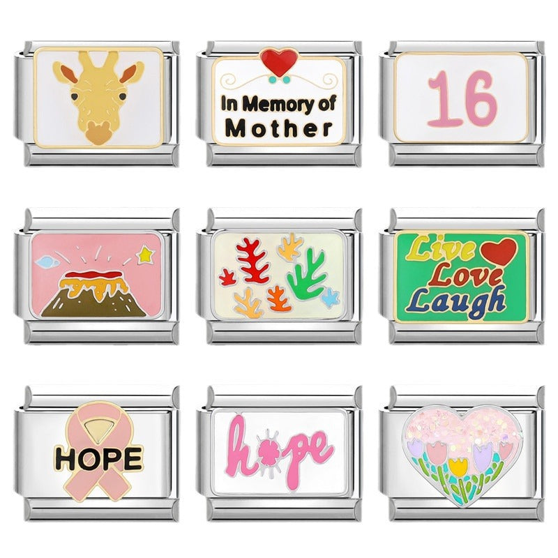 Wholesale Italian Charm Bracelet 9mm DIY Splicing Pink Green Series Titanium Steel Composable Bracelet