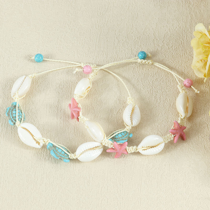 Wholesale  bohemian style natural shell starfish handmade woven bracelet