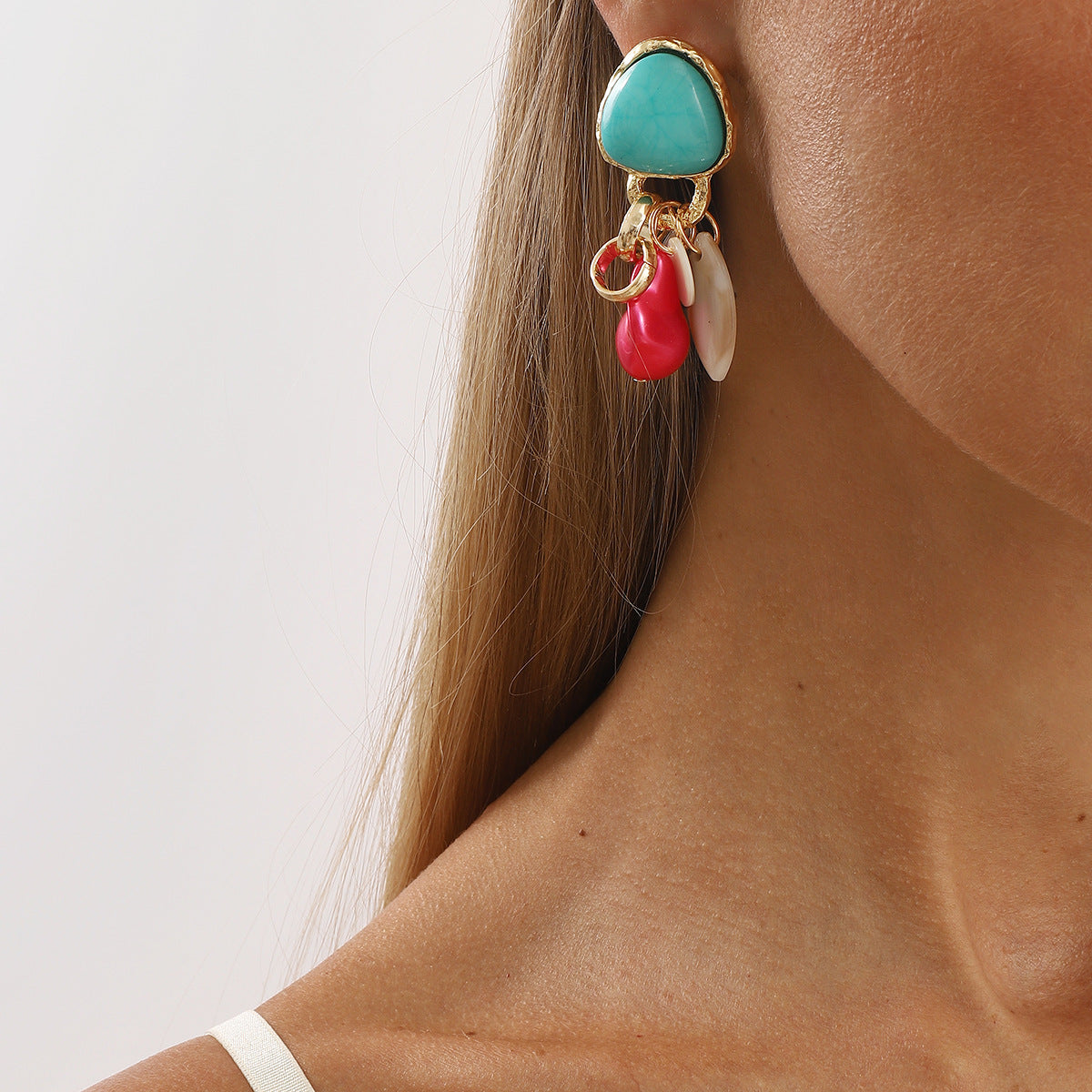 Wholesale vintage national style irregular geometric resin beaded earrings