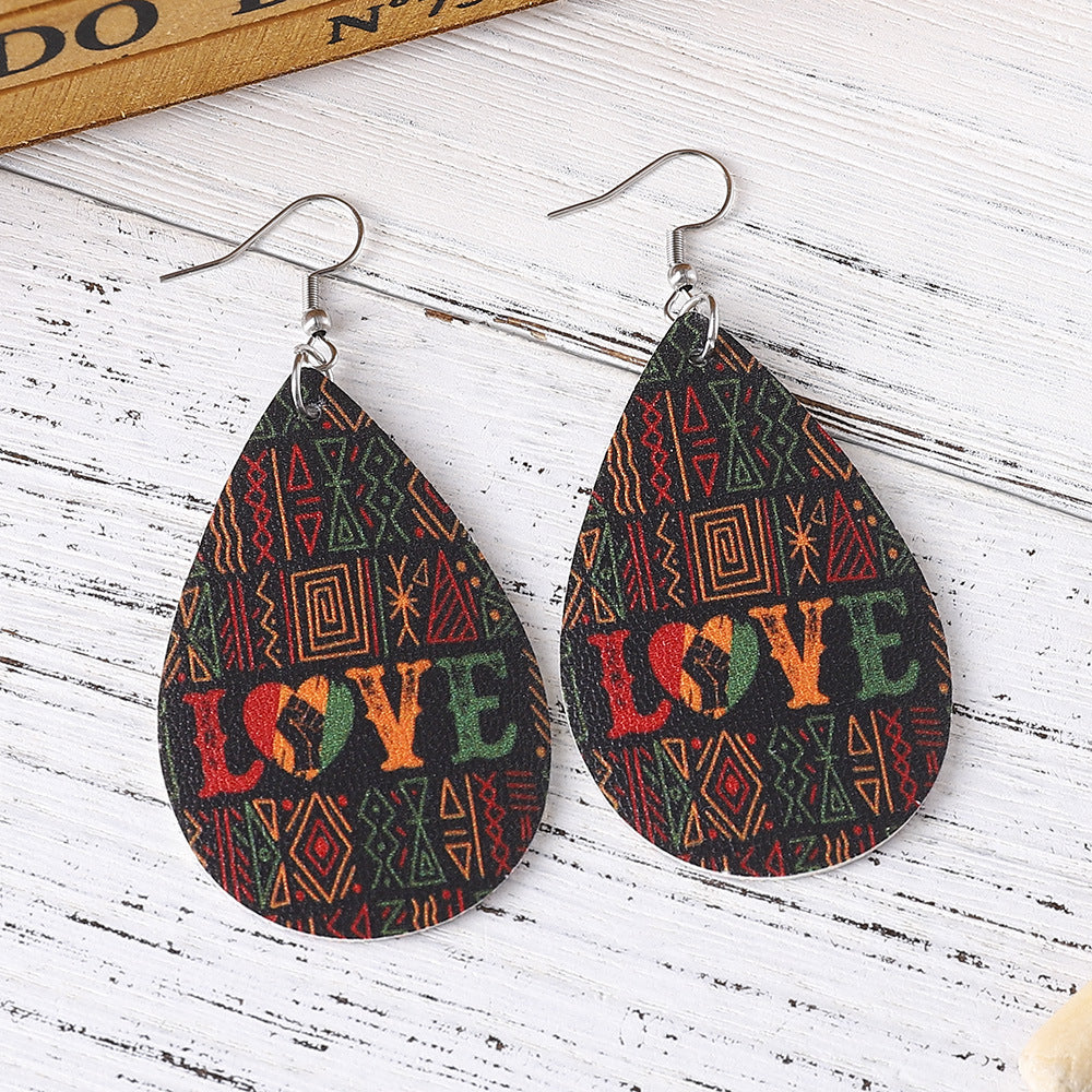 Wholesale Juneteenth Double Sided PU Leather Earrings