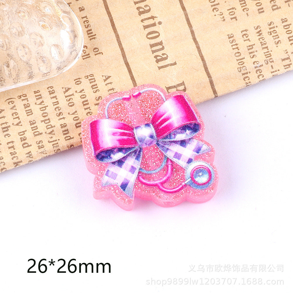 Wholesale 5pcs Acrylic Bow Straight Hole Cartoon Beads