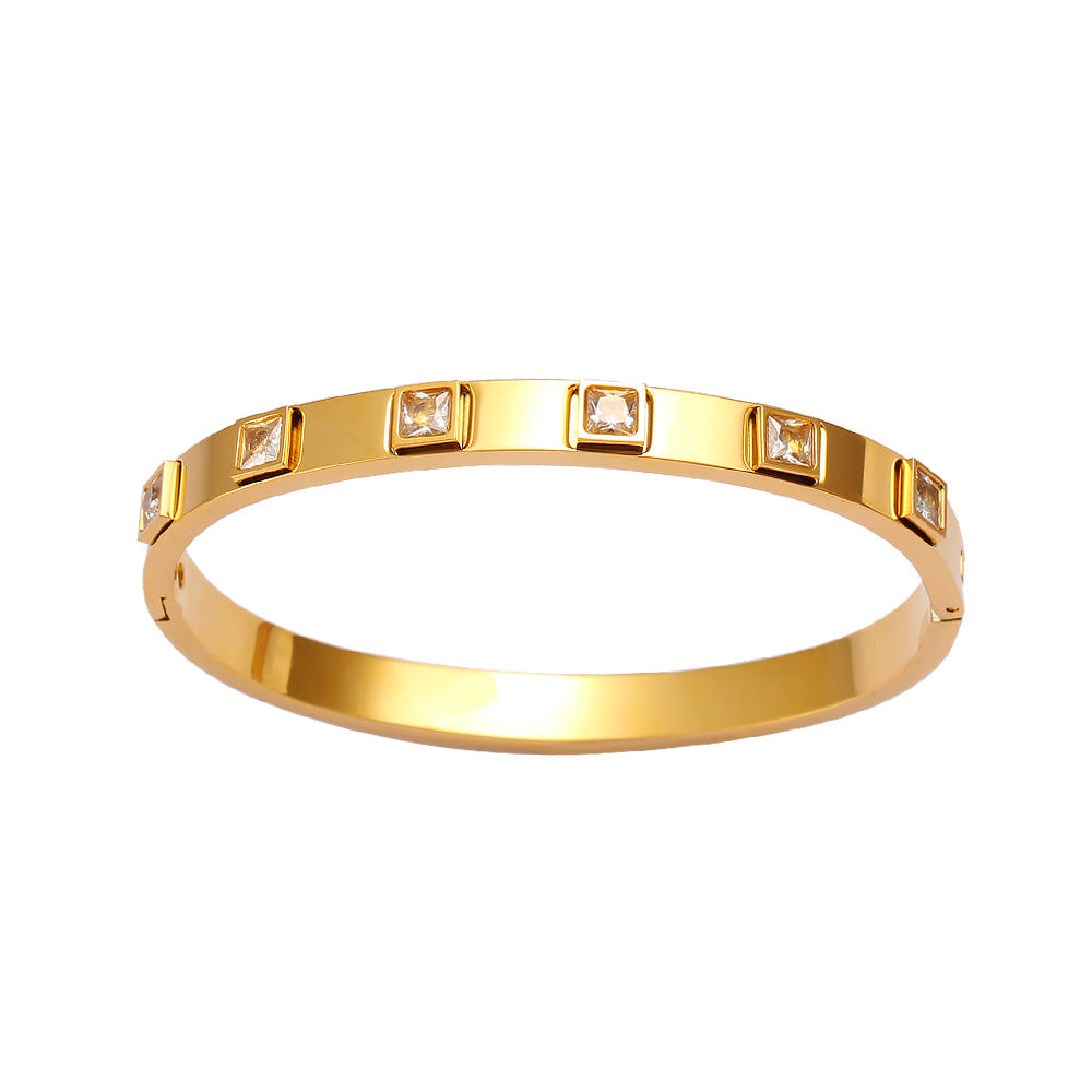 Wholesale Stainless Steel 18K Gold Color Zircon Buckle Light Luxury Bracelet ACC-BT-MeiSD003