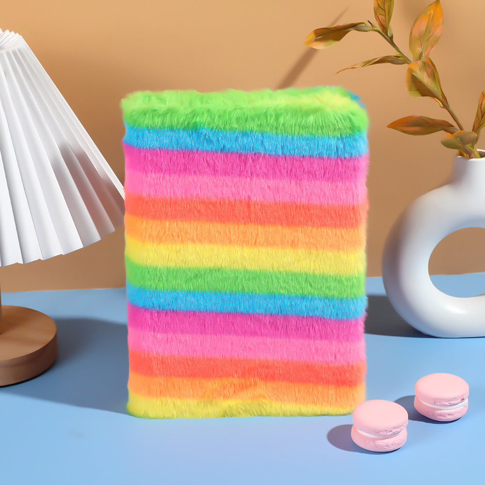 Wholesale rainbow leopard print cartoon plush notebook