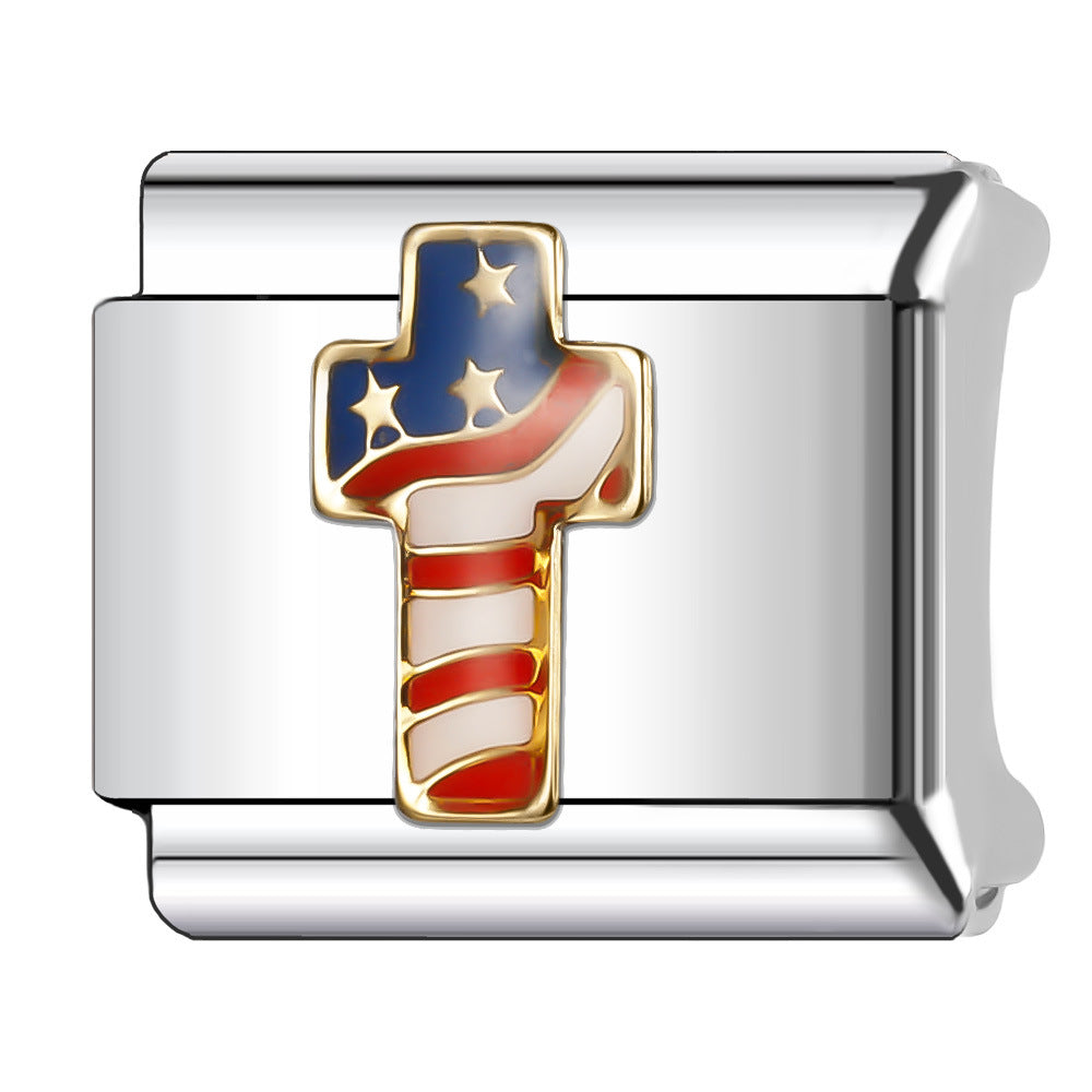 Wholesale Italian Charm Bracelet 9mm DIY Splicing American Flag Series Stainless Steel Composable Bracelet