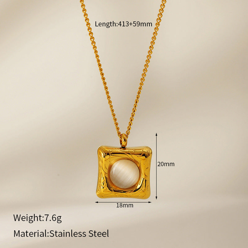 Wholesale square cat' s eye pendant stainless steel necklace