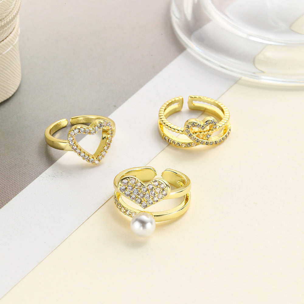 Wholesale Copper inlaid zircon hollow heart ring