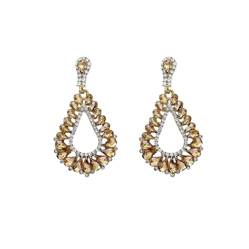 Wholesale Alloy Electroplated Hollow Zircon Stud Earrings Geometric Design Party Jewelry Gift for Women