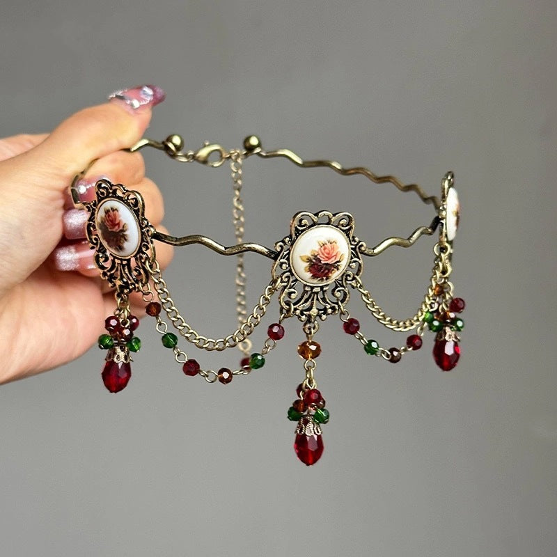 Wholesale Retro Red Drop Rose Necklace