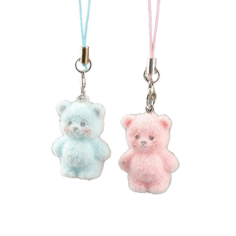 Wholesale Resin Flocking Cute Stereo Bear Keychains