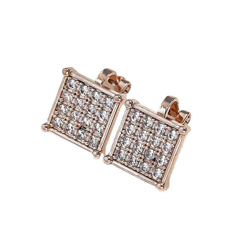 Wholesale  Light Luxury Style Earrings Copper Inlaid Zircon Square  Ear Clips Earrings