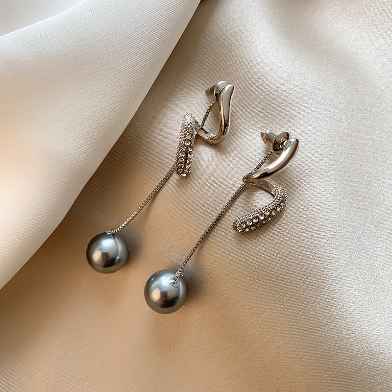 Wholesale  Spiral Full Diamond Tassel Pearl Earrings