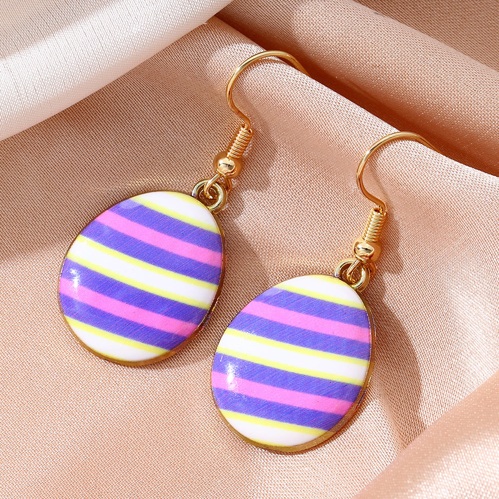 Wholesale Cartoon Printed Easter Egg Oil Earrings