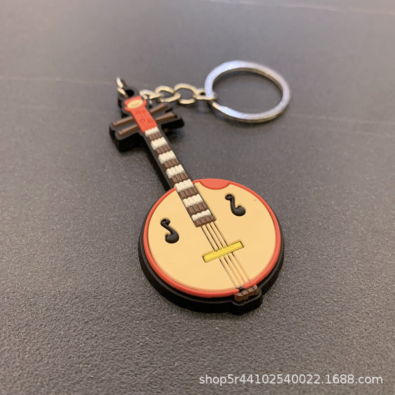 Wholesale Chinese Style Cartoon Guitar Keychain Pendant PVC Resin Epoxy Finish Ukulele Bag Charm Gift