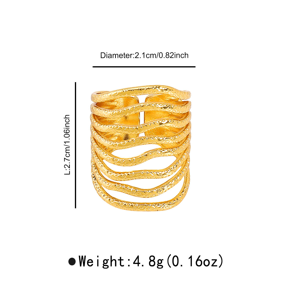 Wholesale Retro Irregular Lines Wide Multi-layer Ring Stainless Steel
