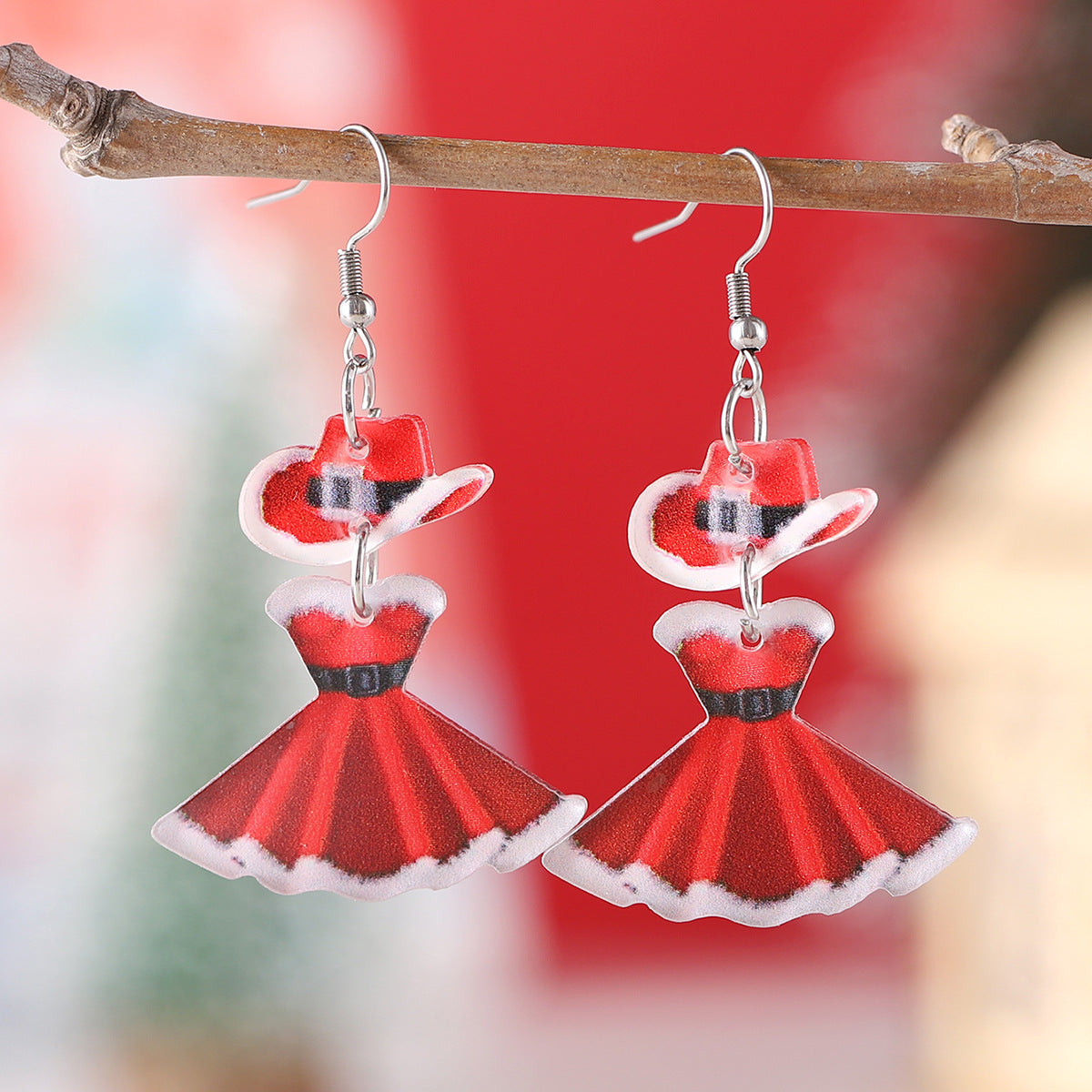 Wholesale Christmas hat Christmas dance skirt splicing pendant earrings acrylic