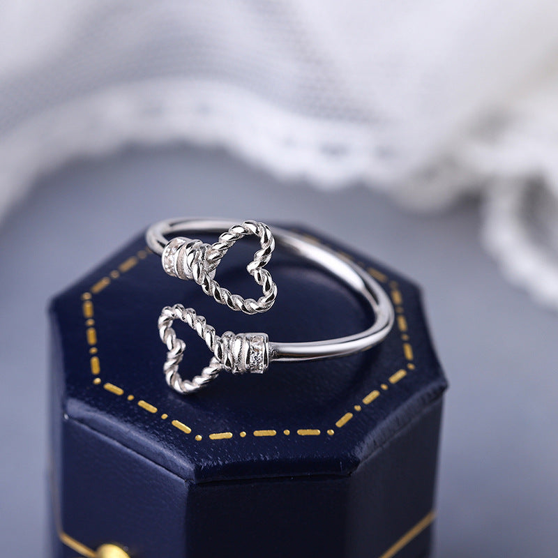 Wholesale s925 Sterling Silver Double Heart Ring