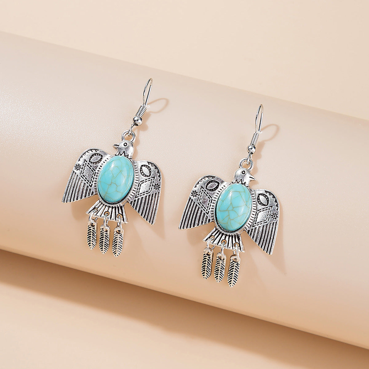 Wholesale Bohemian Owl Dream Catcher Feather Tassel Earrings Turquoise Geometric Carved Fashion Accessory Gift