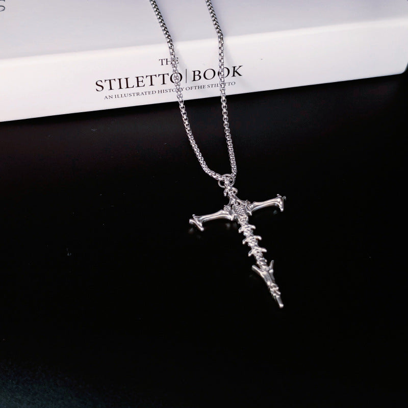 Wholesale Dark Gothic Skeleton Cross Pendant Necklace Women Titanium Steel Chain Jewelry Gift