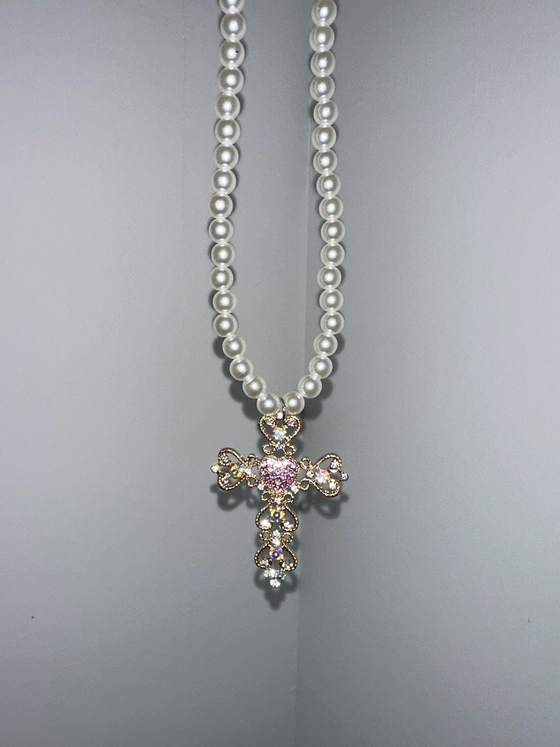 Wholesale  Cross Necklace  Colorful Diamonds and Pearls Necklaces