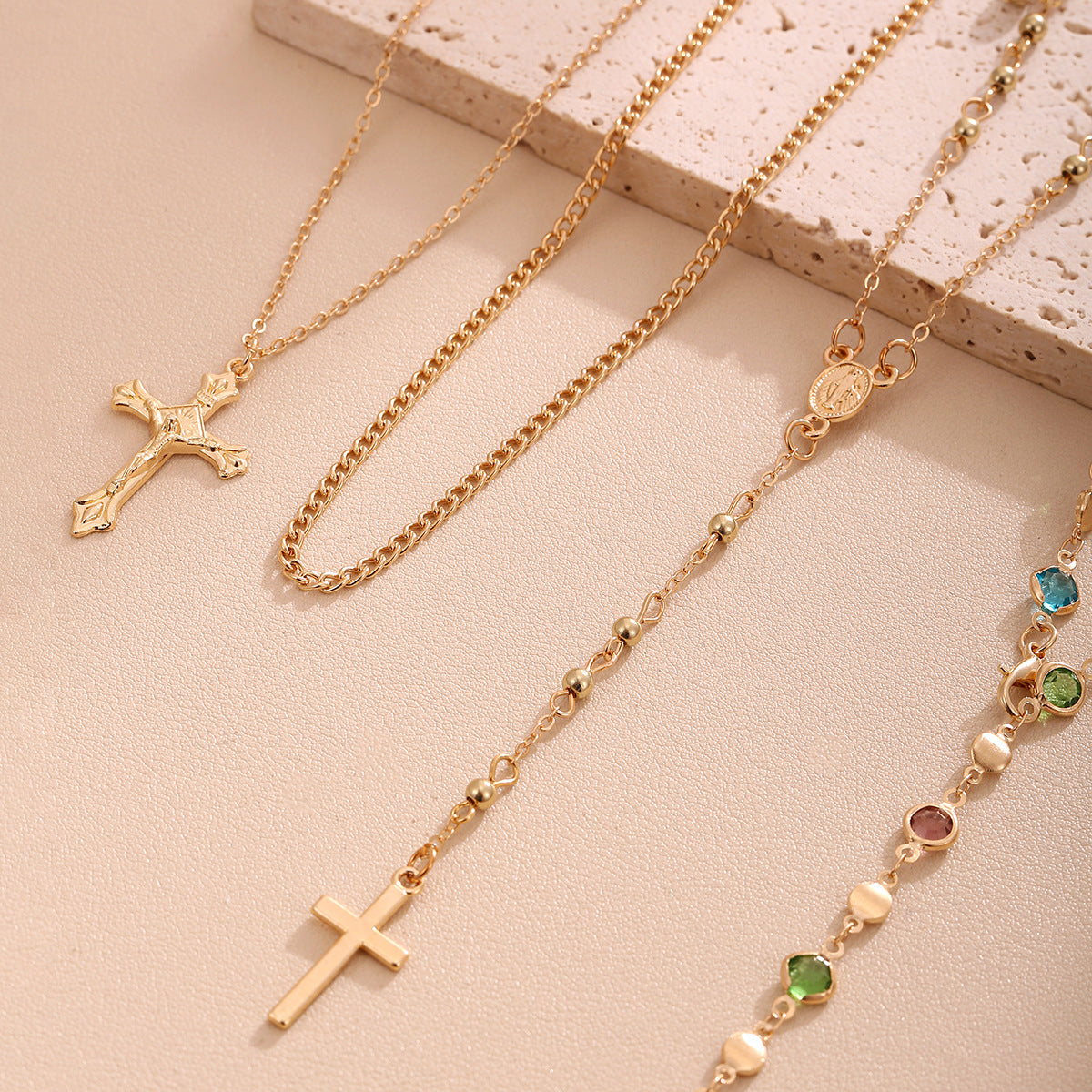 Wholesale Alloy Cross Pendant Tassel Necklace 4 Piece Set For Women Trendy Everyday Jewelry Gift