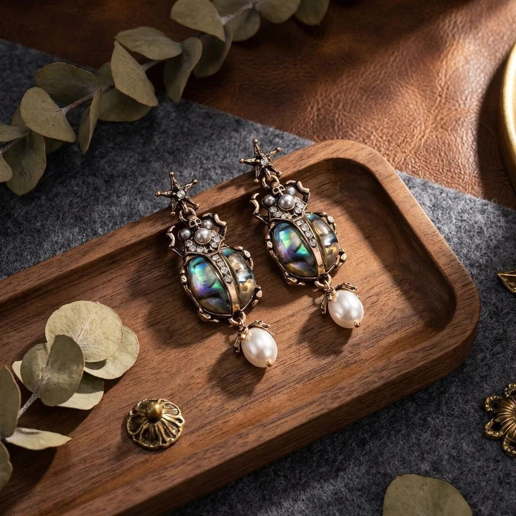 Wholesale Bohemian Shell Beetle Stud Earrings Pearl Ladybug Design Fashion Jewelry Gift