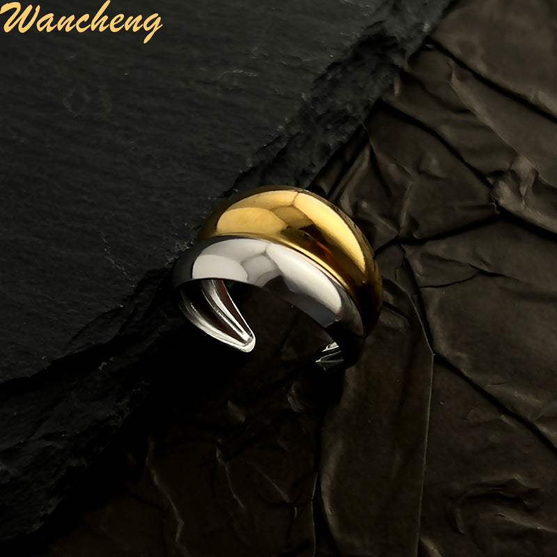 Wholesale Stainless Steel Contrast Ring Electroplating 18K Gold and Silver Splicing Open Ring ACC-RS-WanCh006