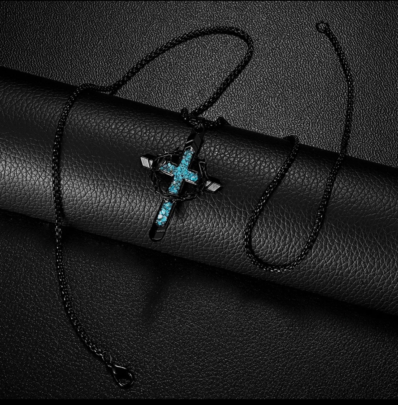 Wholesale Punk Gothic Cross Necklace,  Black Synthetic Turquoise,  Boutique Resale Jewelry
