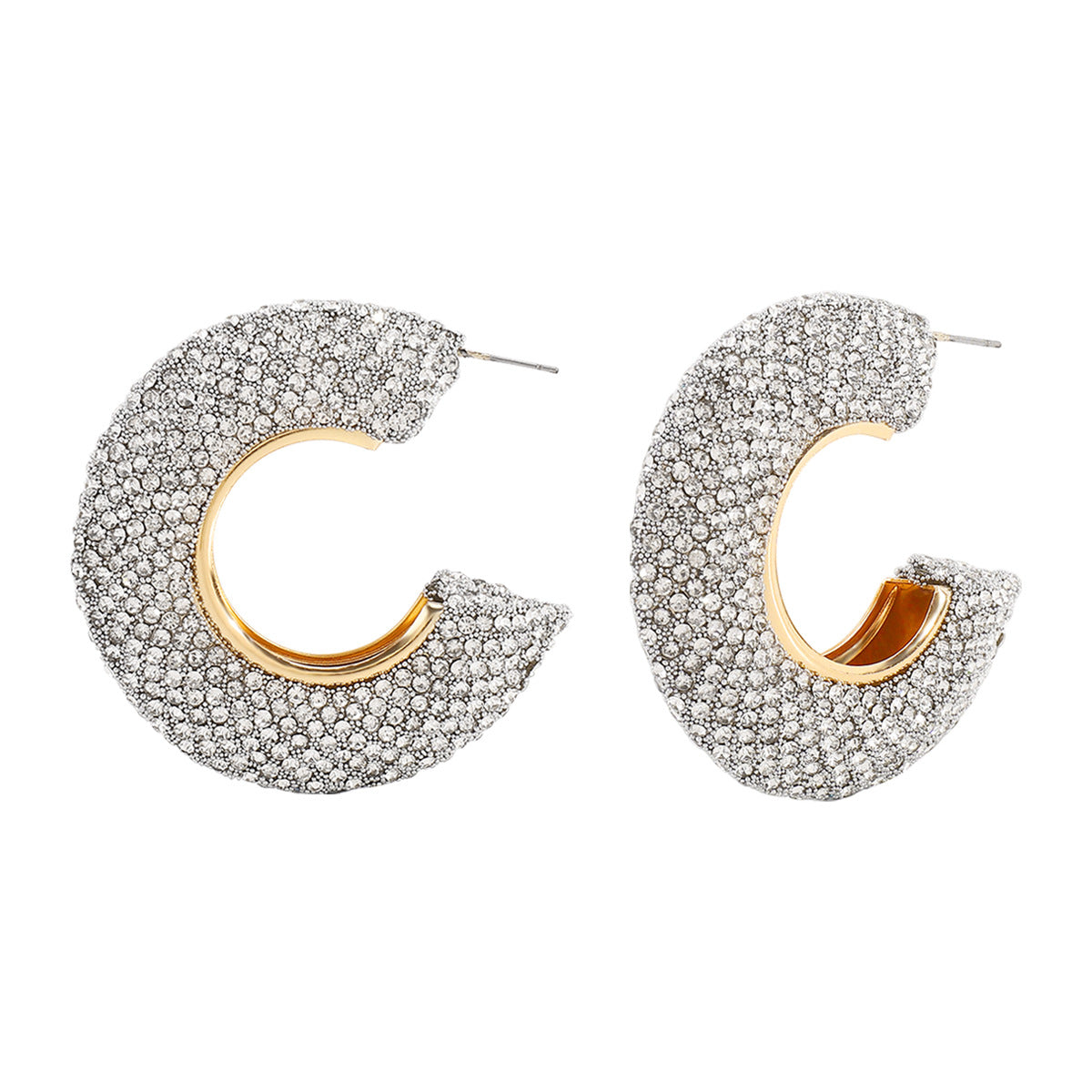 Wholesale full diamond C-shaped earrings temperament niche design earrings