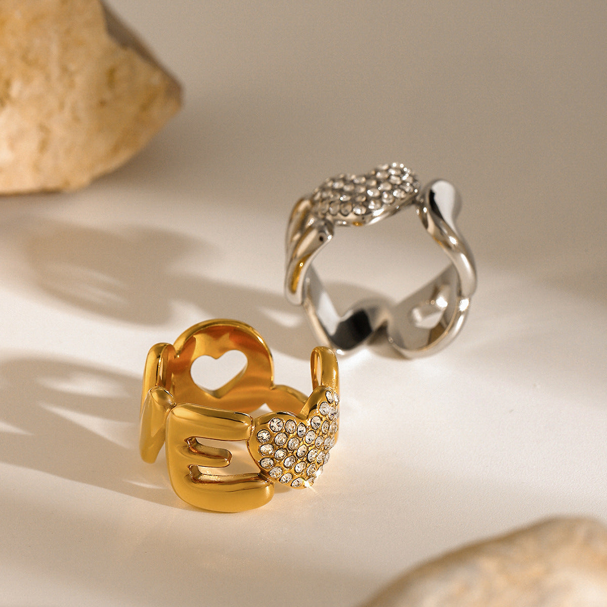 Wholesale  18k gold stainless steel LOVE word diamond ring